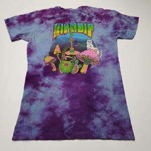 RIPNDIP Mens Small Tshirt Purple Tye Dye Cat Mushrooms Psychedelic EUC